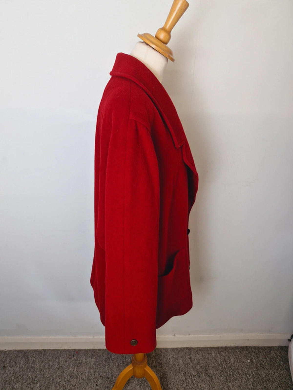 Womens Vintage Red Wool Cashmere Blend Coat Jacket Blazer L