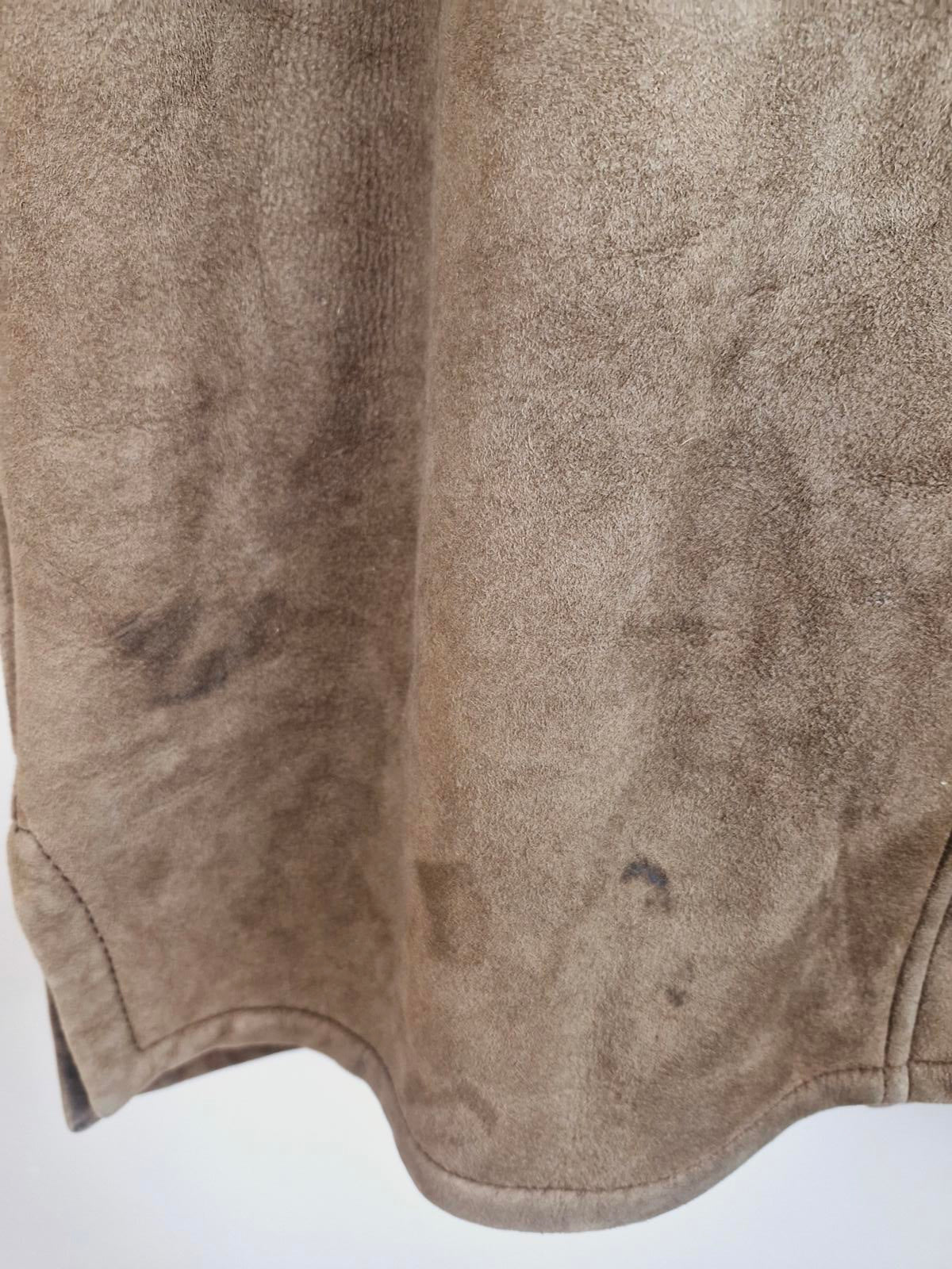 Mens 1970s Suede Sheepskin Coat L XL