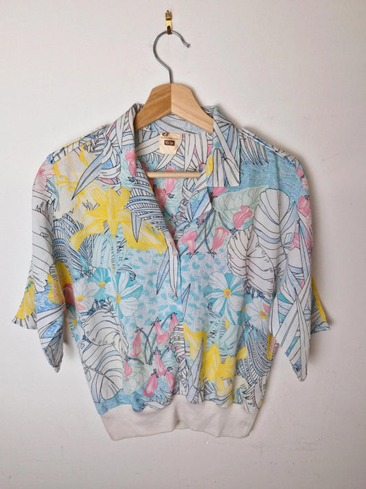 Womens Vintage Funky Retro Cropped Top Shirt Blouse Tshirt S