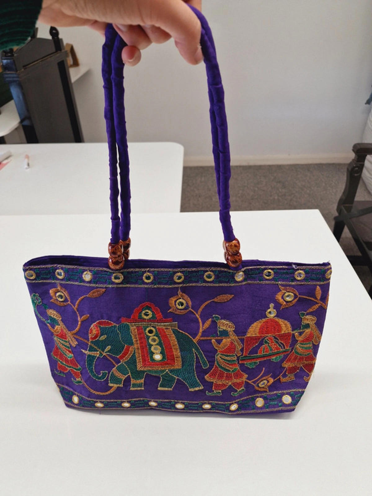 Womens Vintage Purple Indian Embroidered Elephant Shoulder Bag Handbag Boho