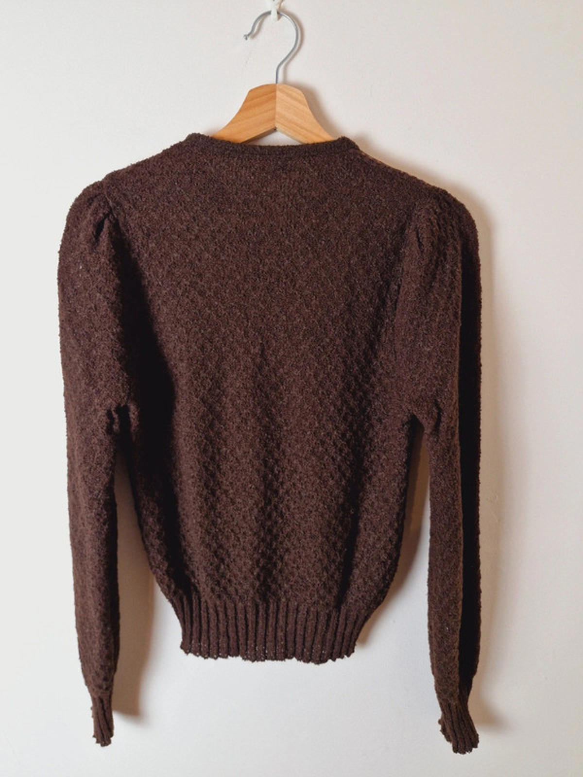 Womens Vintage 1970s 70s Brown Knitted Jumper Top Sweater M UK12