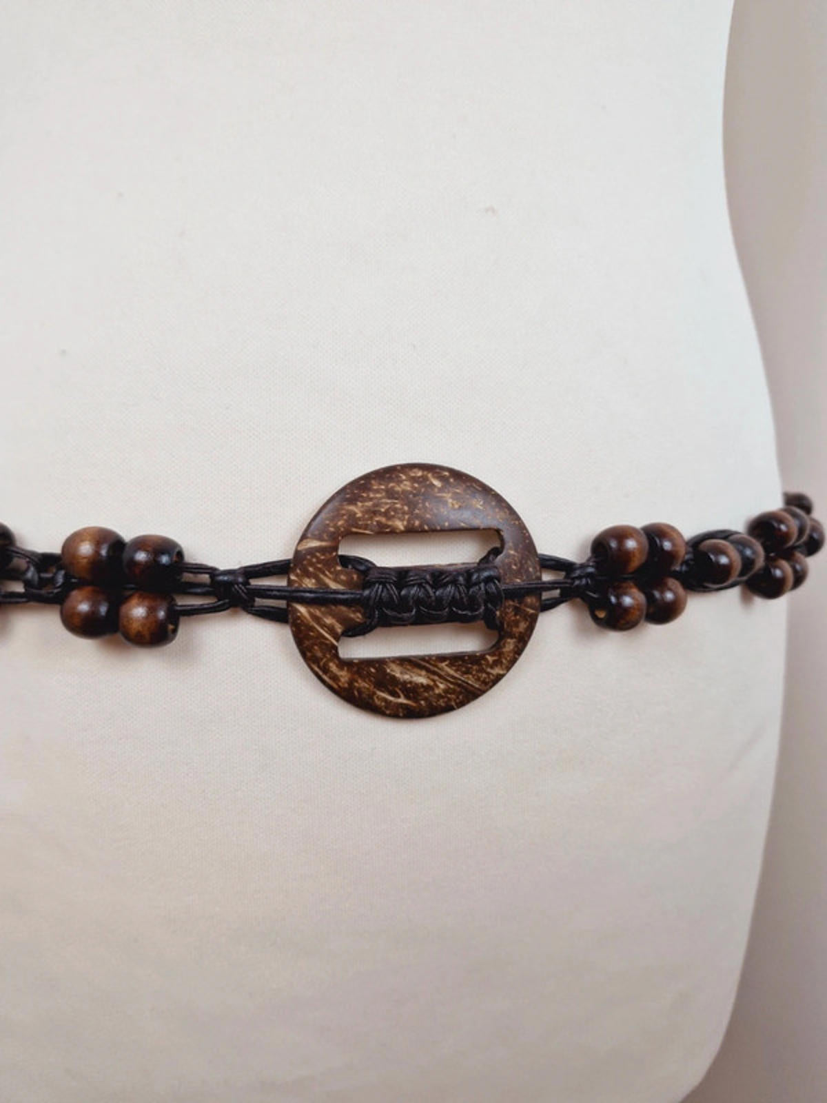 Womens Vintage y2k wooden Boho Brown Hip Belt
