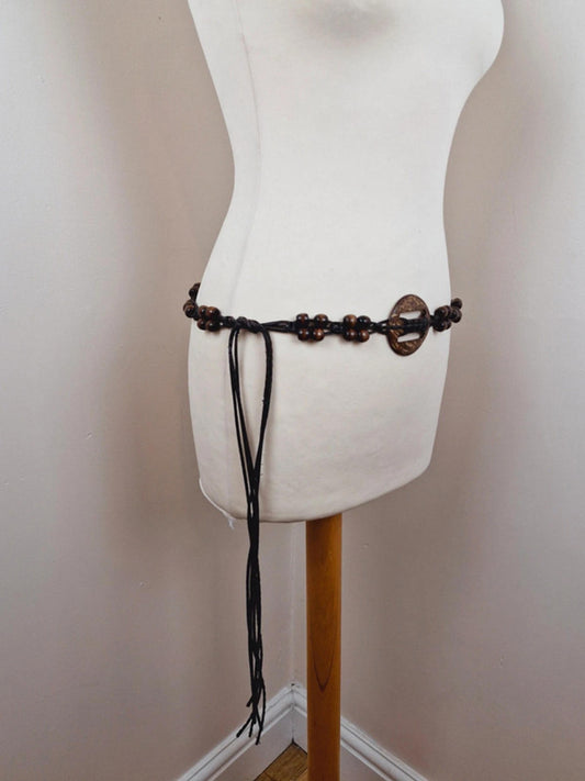 Womens Vintage y2k wooden Boho Brown Hip Belt