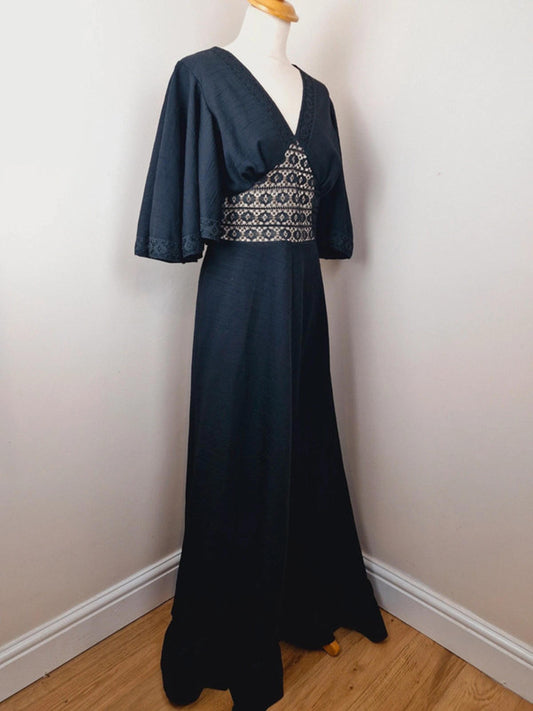 1970s Maxi Wide Sleeve Dress S