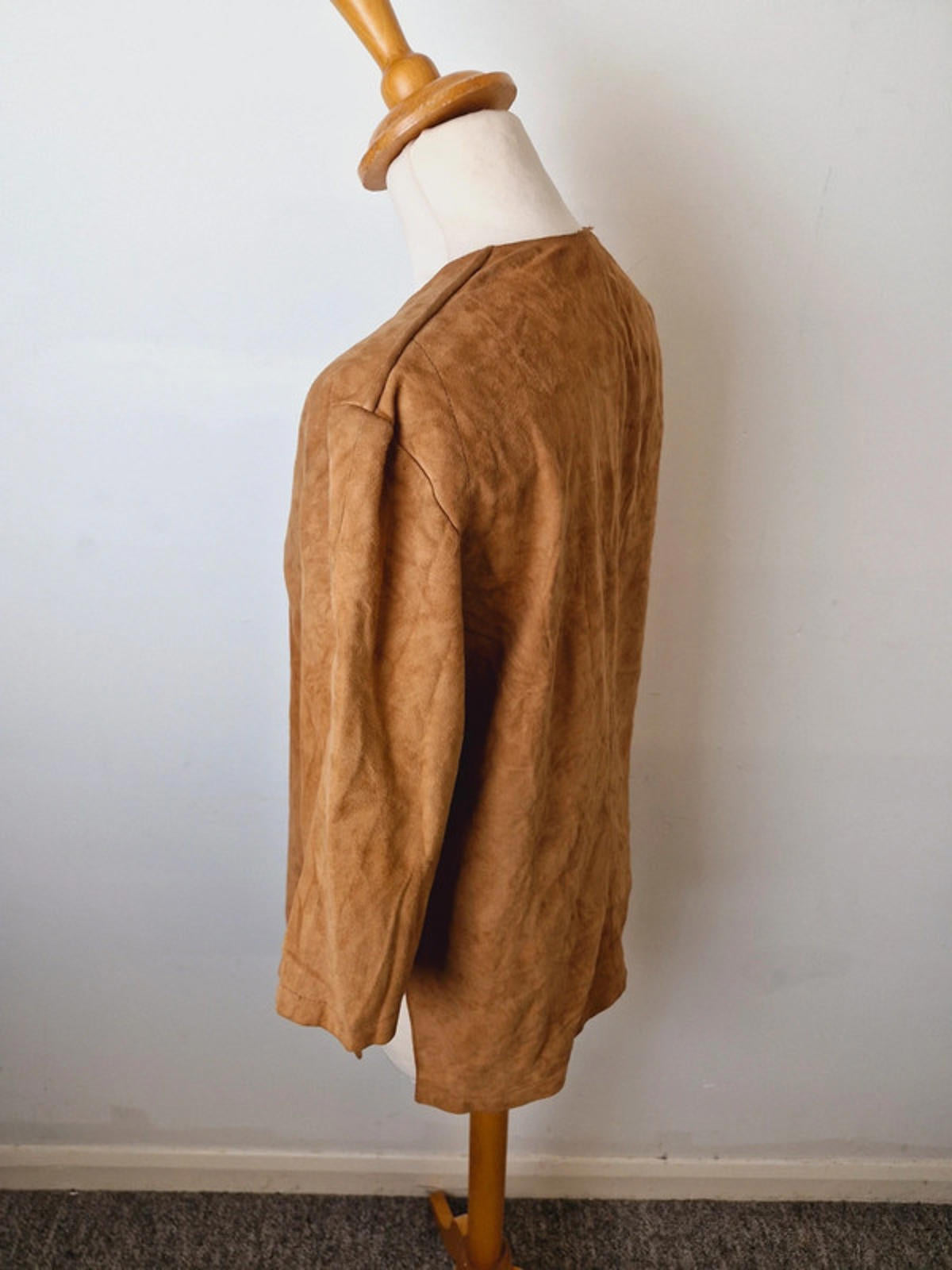 Womens Vintage 1970s 70s Tan Suede Leather Top Italian Boho Western S