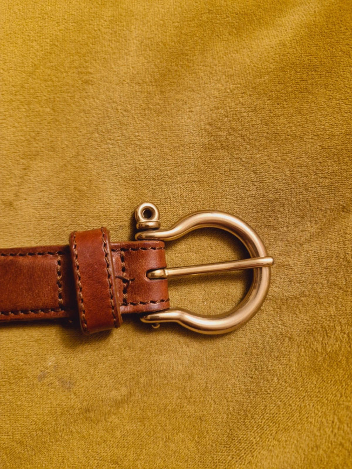 Womens Vintage Leather Tan Beige Gold Buckle Western Belt