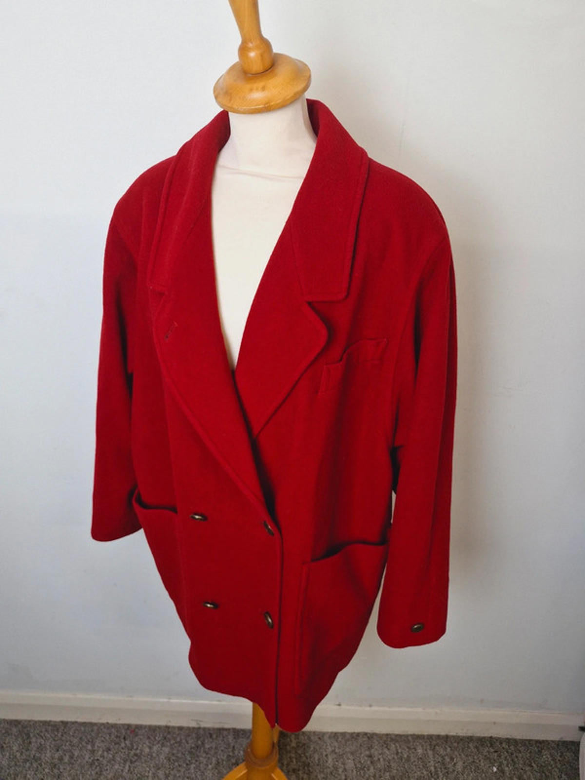 Womens Vintage Red Wool Cashmere Blend Coat Jacket Blazer L
