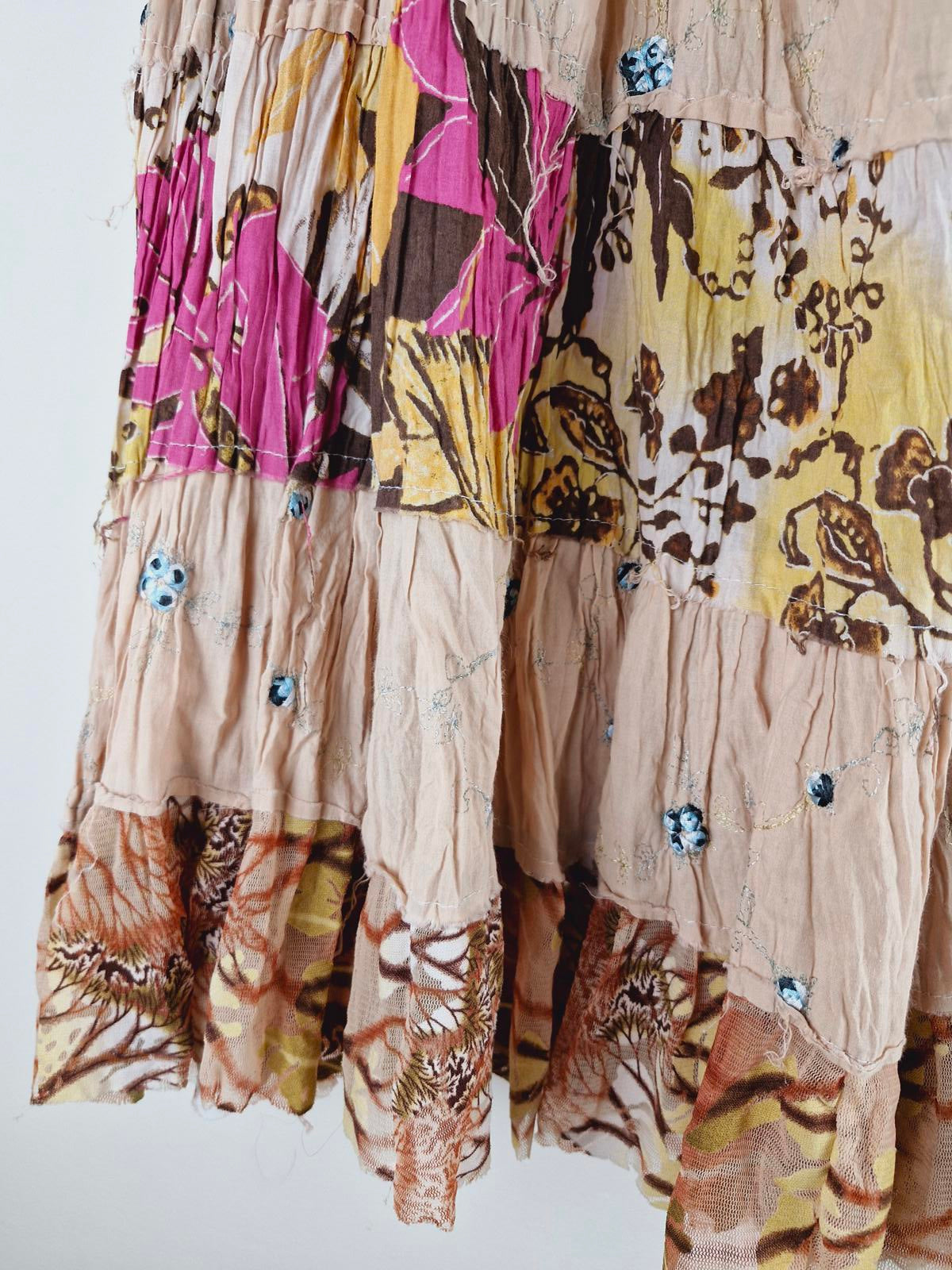 Long Denim Tiered Skirt S