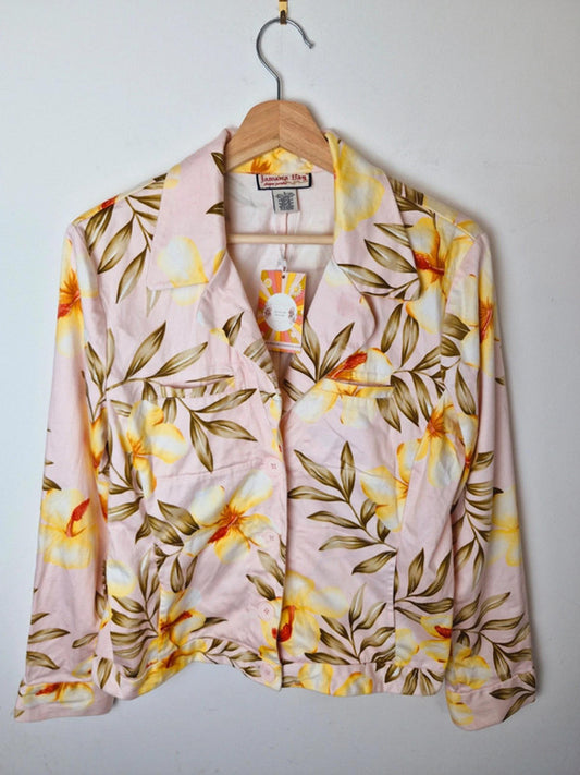 Womens Vintage Cotton Hawaiian Jacket Blazer Funky Pink L