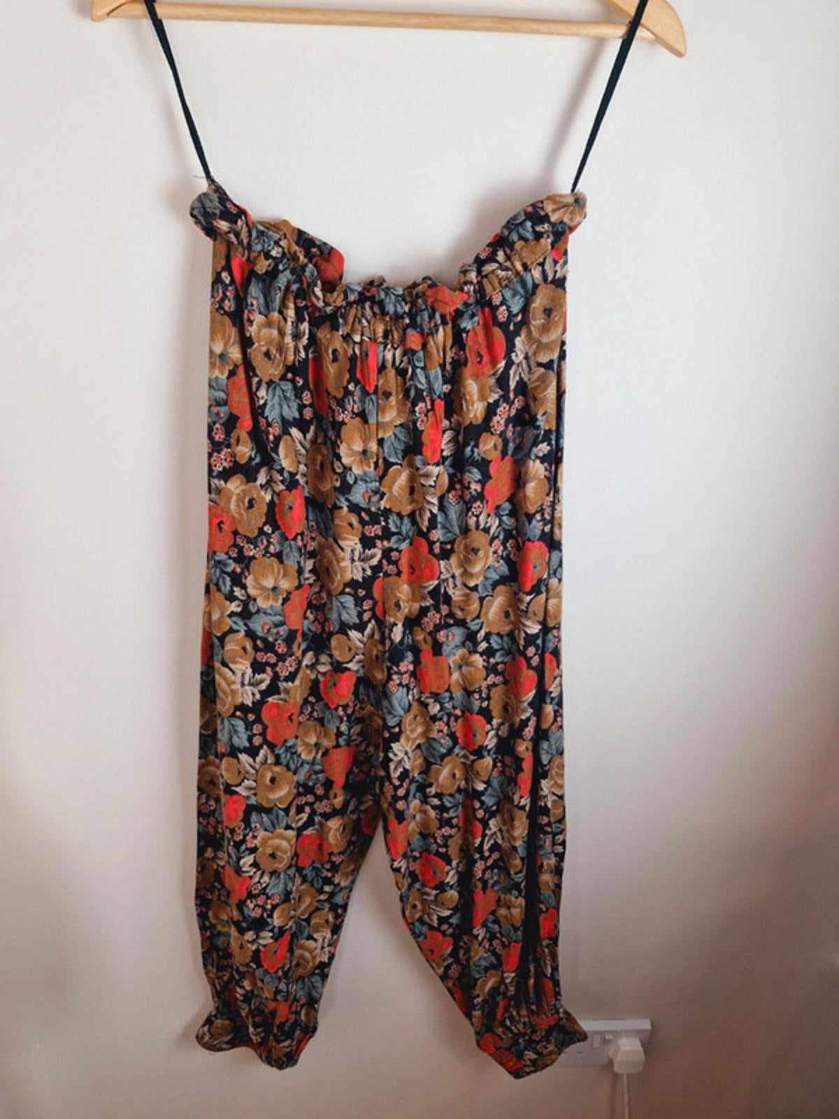 Womens Vintage Floral High Waisted Trousers Retro Viscose M