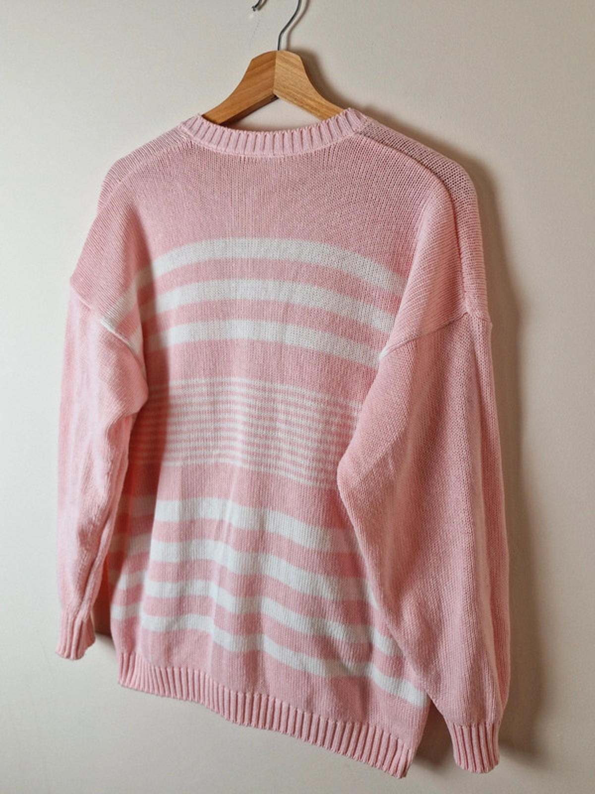 Womens Vintage Pink Striped Cardigan Jumper Knitwear UK16