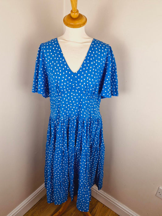 Womens Vintage Retro Handmade Midi Long Blue Spotty Dress Teadress UK14 M L