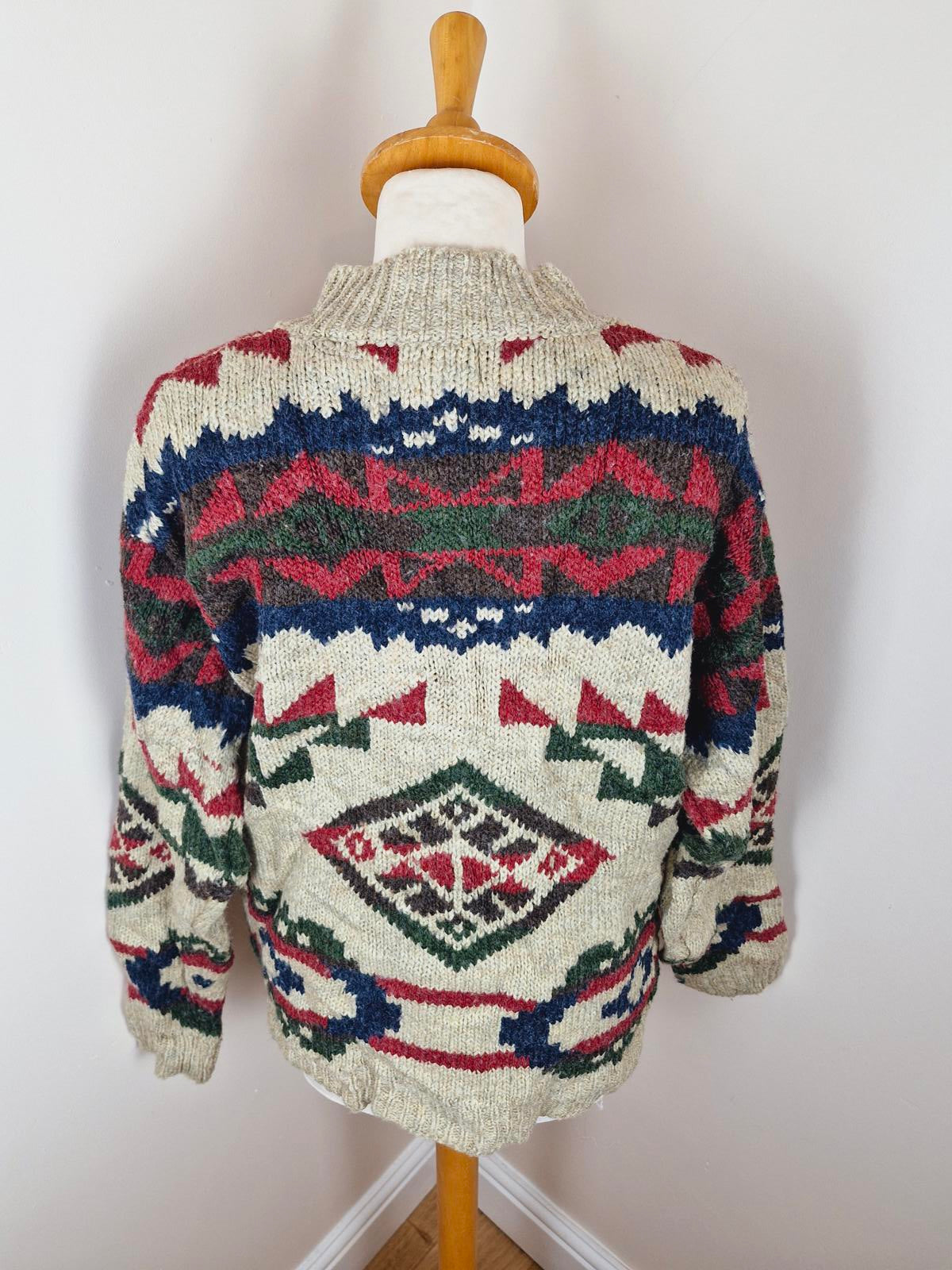 Aztec Print Knitted Jumper M L