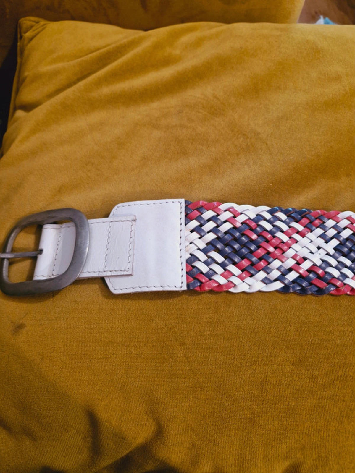 White Leather Plaited Belt