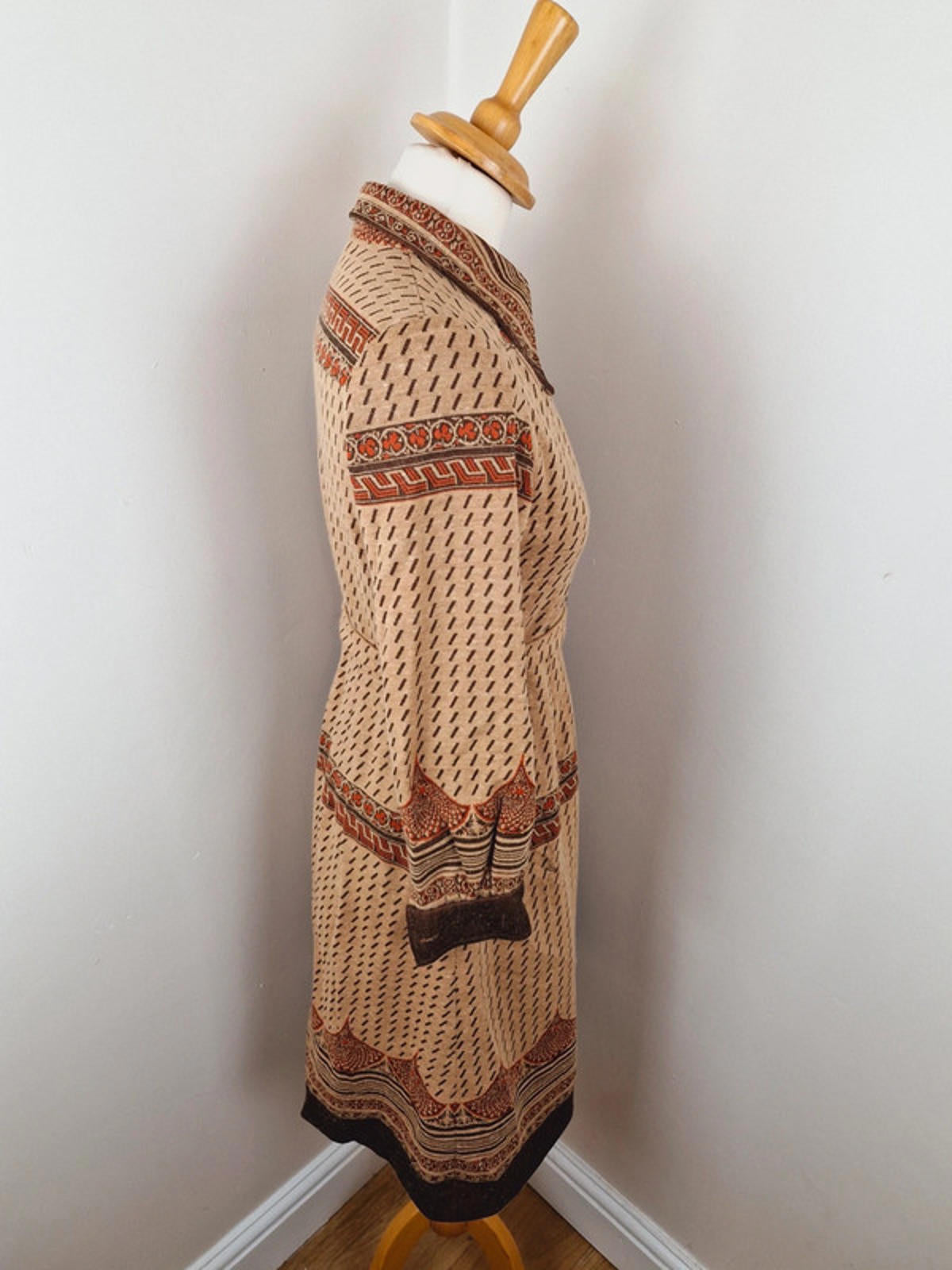 Womens Vintage 1970s 70s Collar Long Sleeve Shirt Dress S