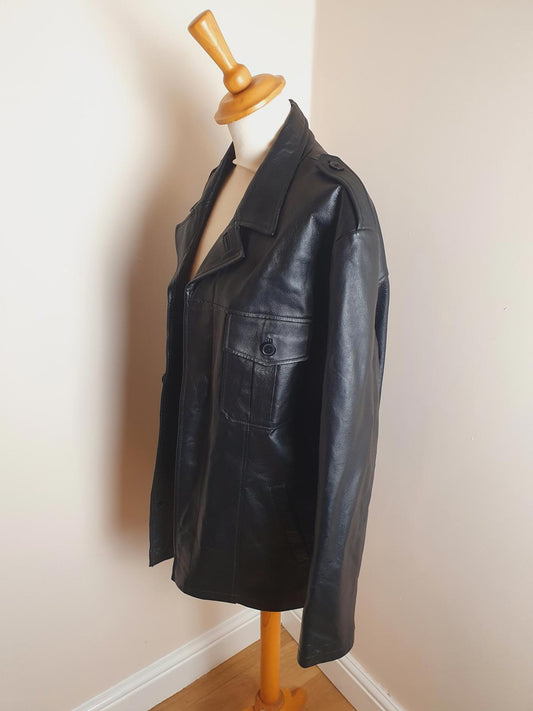 Mens Vintage real leather black jacket coat M