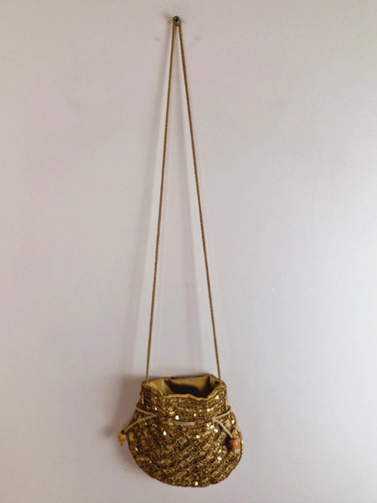 Gold Beaded Shoulder Bag