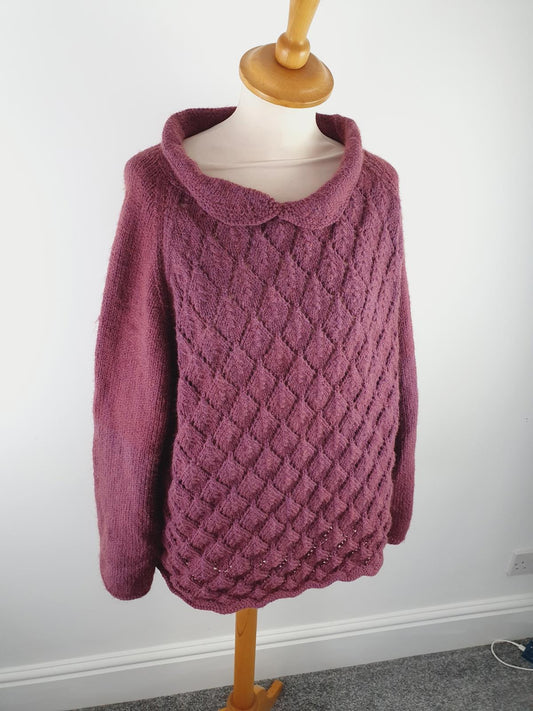 Plus Size Vintage Handknitted Jumper Womens Knitted Purple Sweater XXL UK20