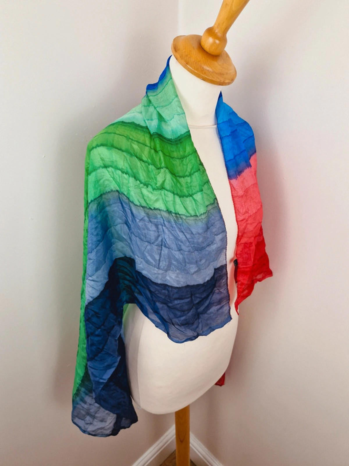 Womens Vintage Multicoloured Silk Large Scarf Shawl Striped