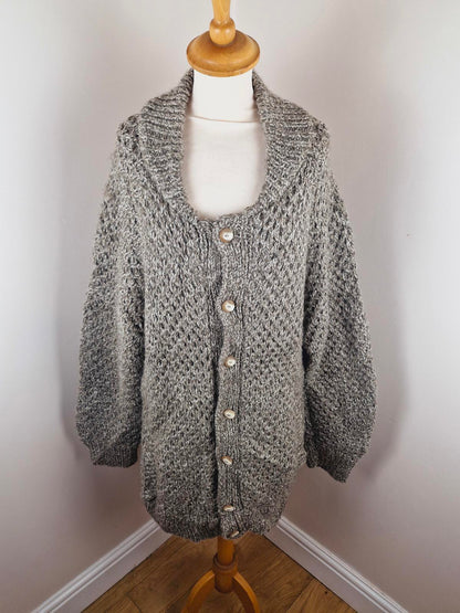 Womens Vintage Handknitted Knitted Long Cardigan Jumper Sweater XL XXL