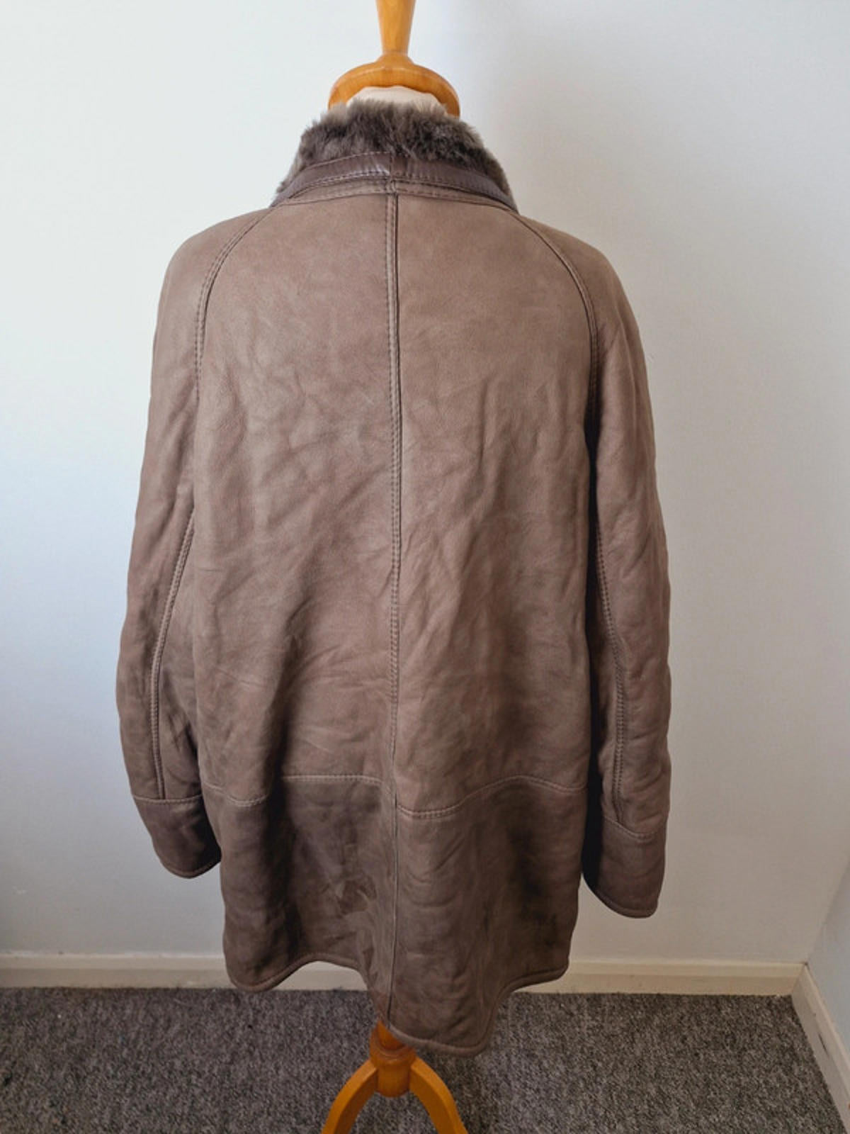 Mens Vintage Leather Suede Sheepskin Shearling Coat Jacket L