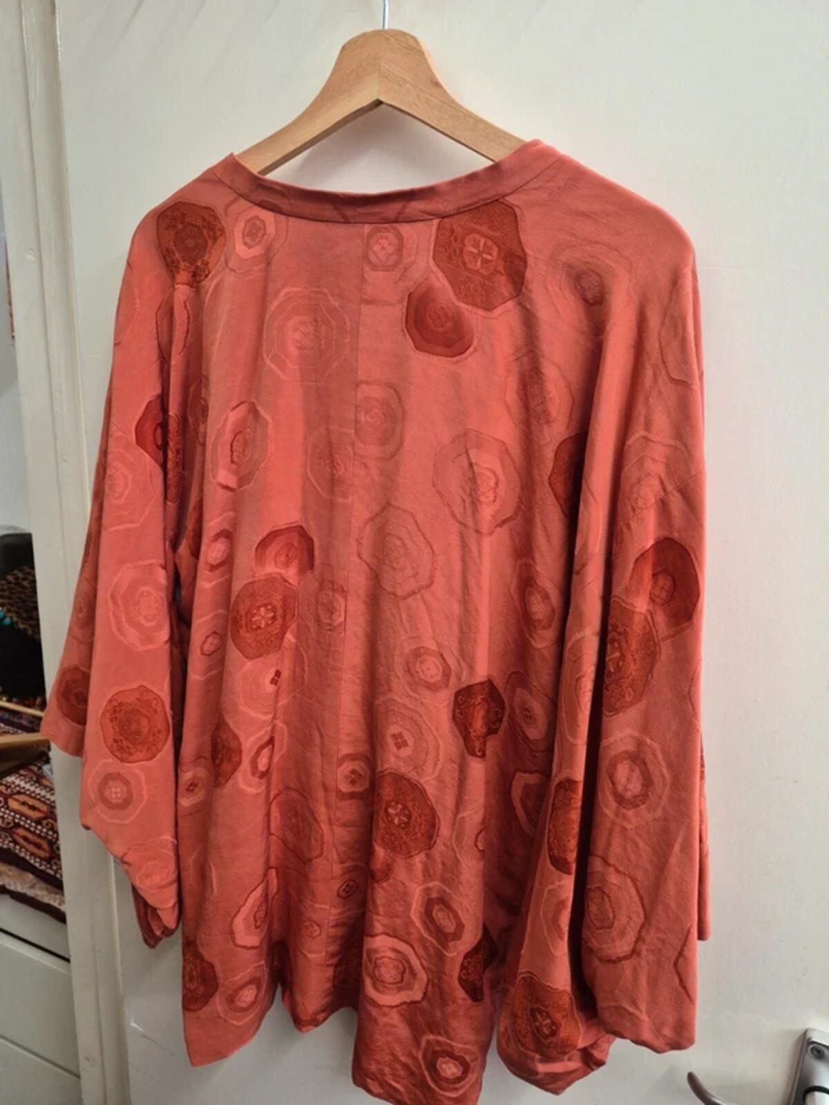Vintage Silk Short Kimono Japanese Jacket Top Orange Wide Sleeve UK12 M