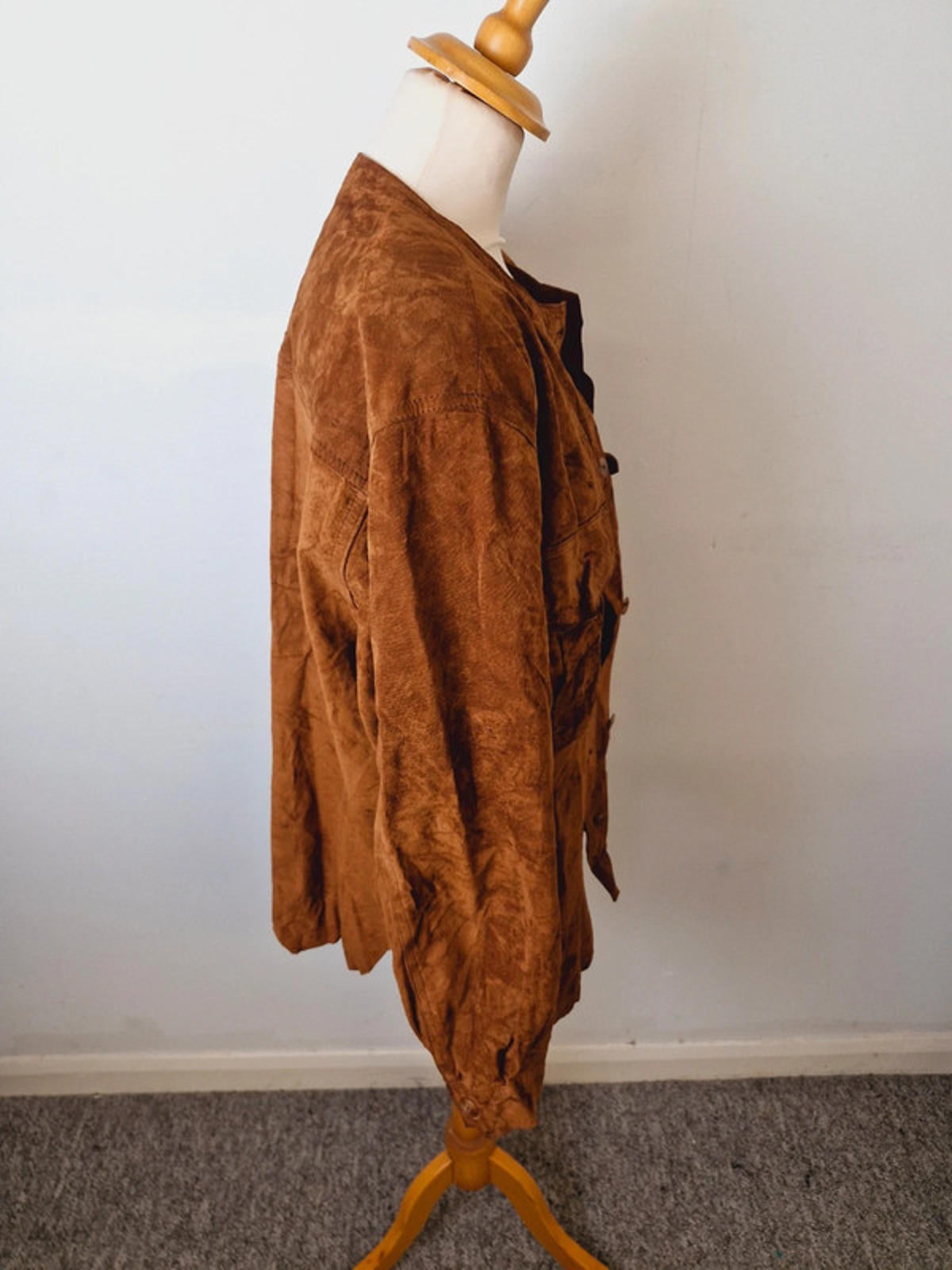Womens Vintage Tan Suede Leather Boho Jacket Coat Western XL