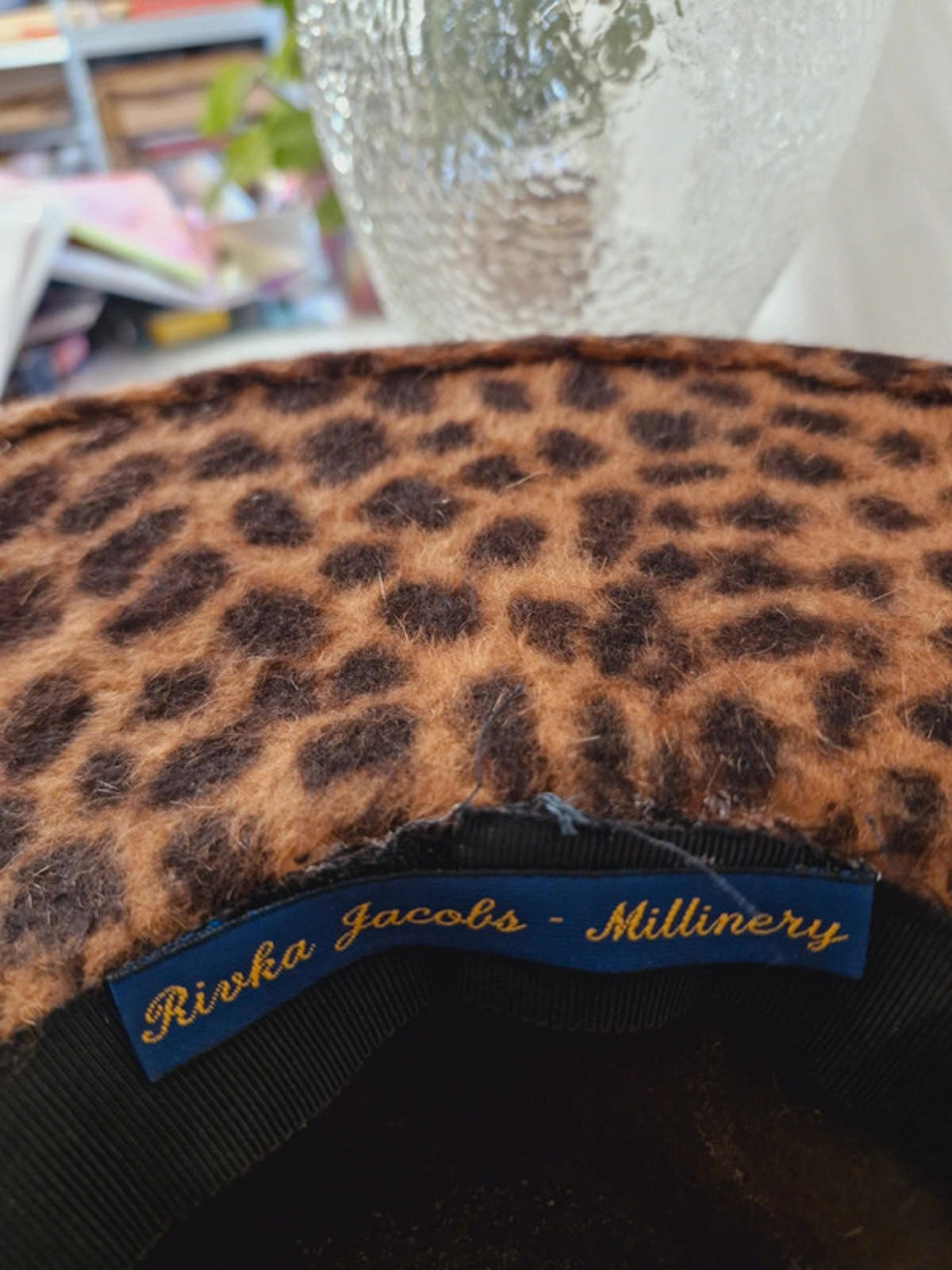 Womens Vintage Rivka Jacobs Leopard Print Red Velvet Hat Wide Brim