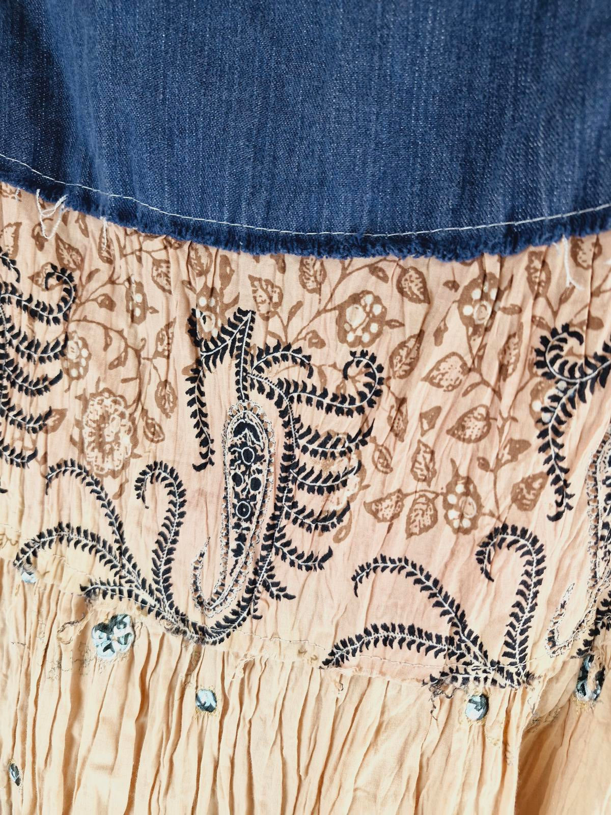 Long Denim Tiered Skirt S