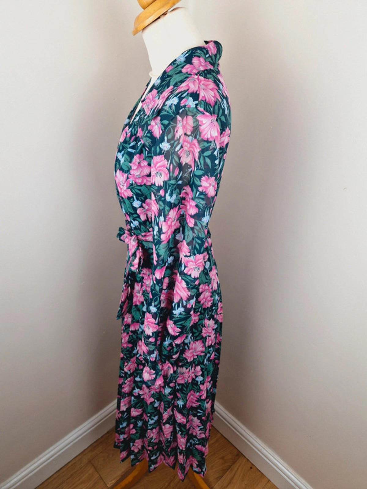 1970s Long Sleeve Midi Dress S