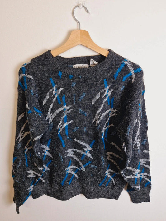 Womens Vintage Retro Grey Funky Jumper Sweater Top M UK12