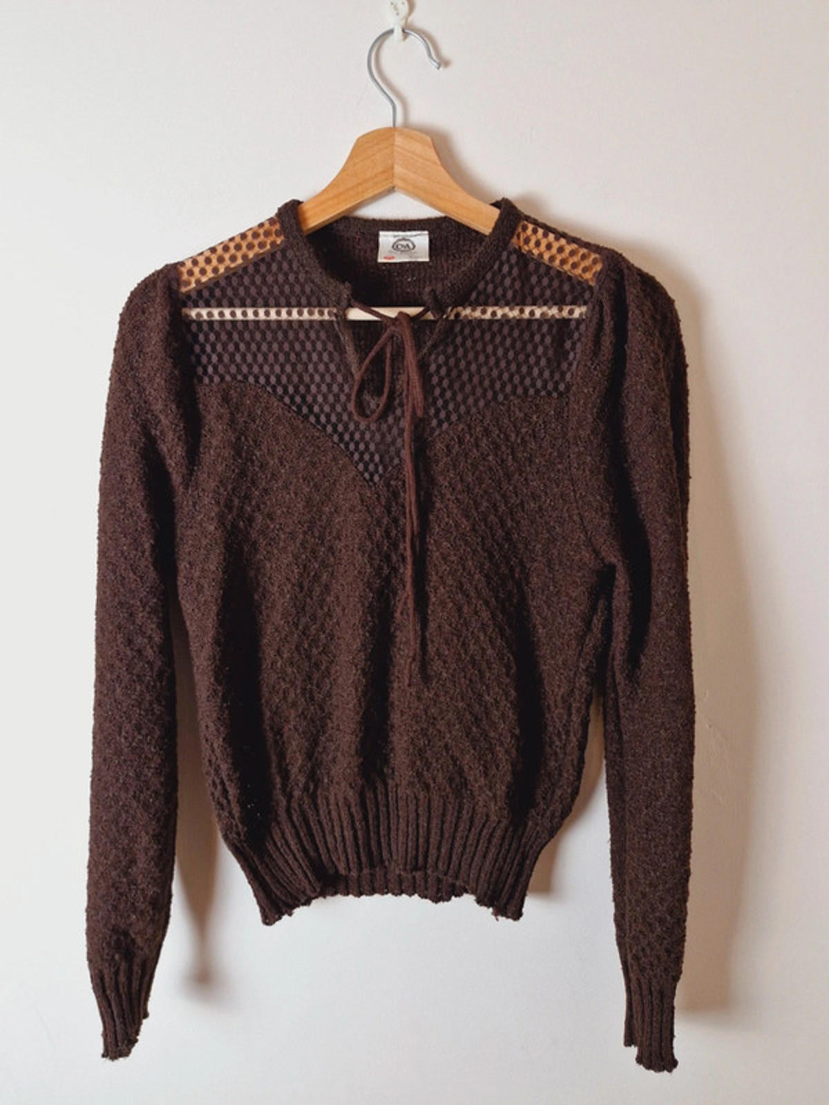 Womens Vintage 1970s 70s Brown Knitted Jumper Top Sweater M UK12