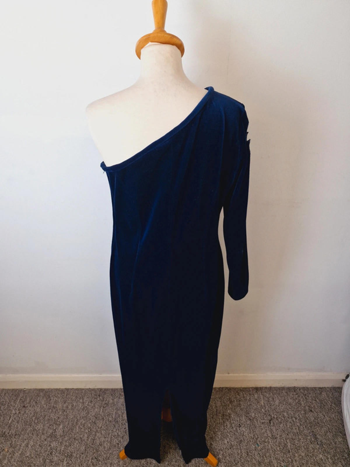Womens Vintage One Shoulder Long Maxi Velvet Dress L
