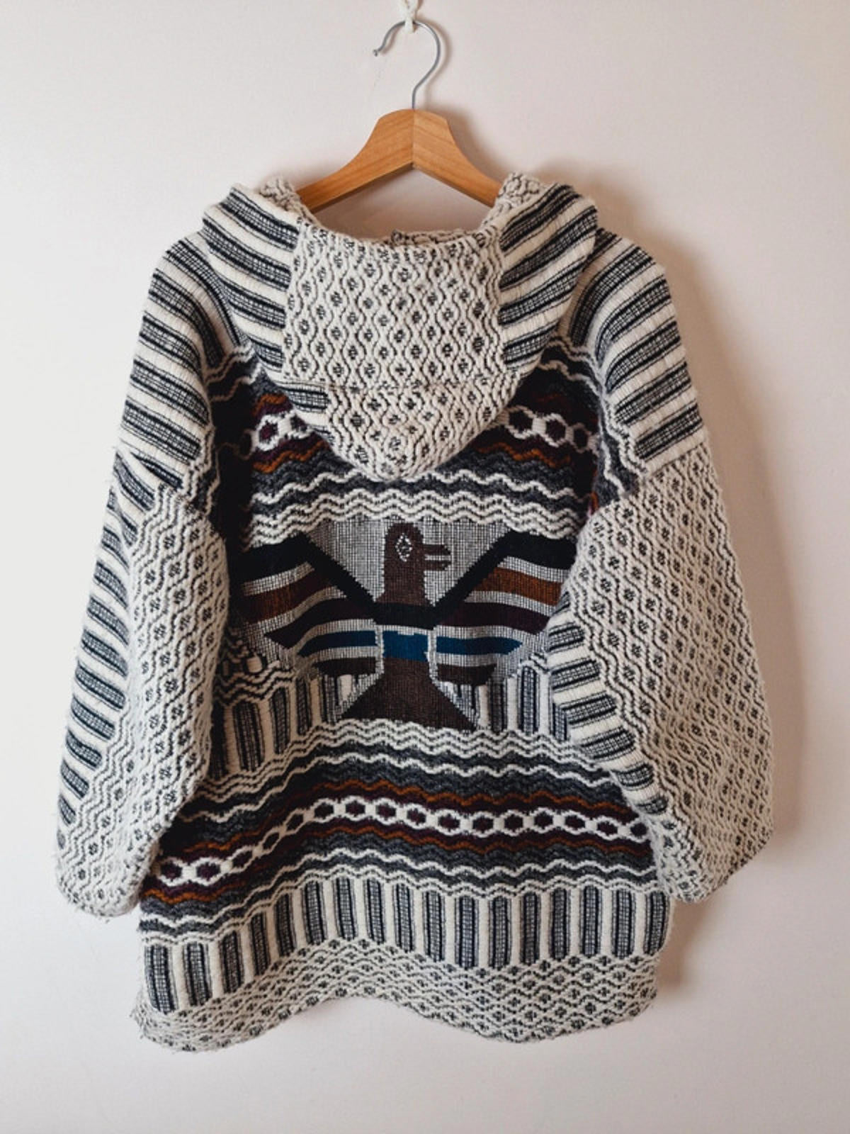 Womens Vintage Ecuador Handmade Hoody Jumper Jacket Boho L UK16