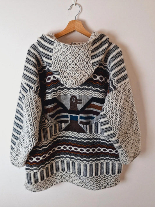 Womens Vintage Ecuador Handmade Hoody Jumper Jacket Boho L UK16