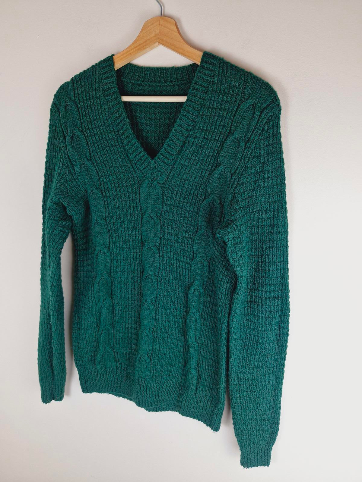 1970s Handknitted Green Jumper M