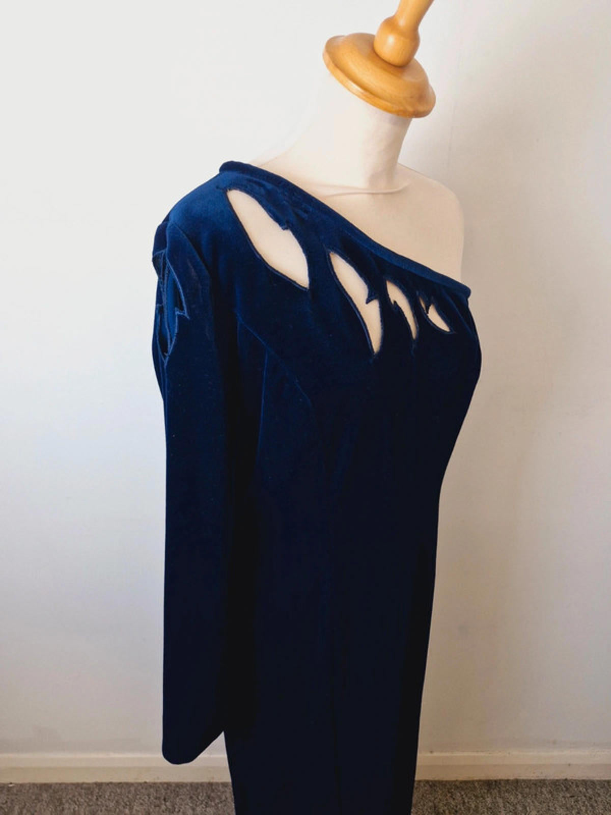 Womens Vintage One Shoulder Long Maxi Velvet Dress L