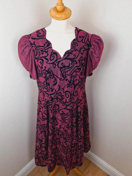 1980s Pink Metallic Dress M L
