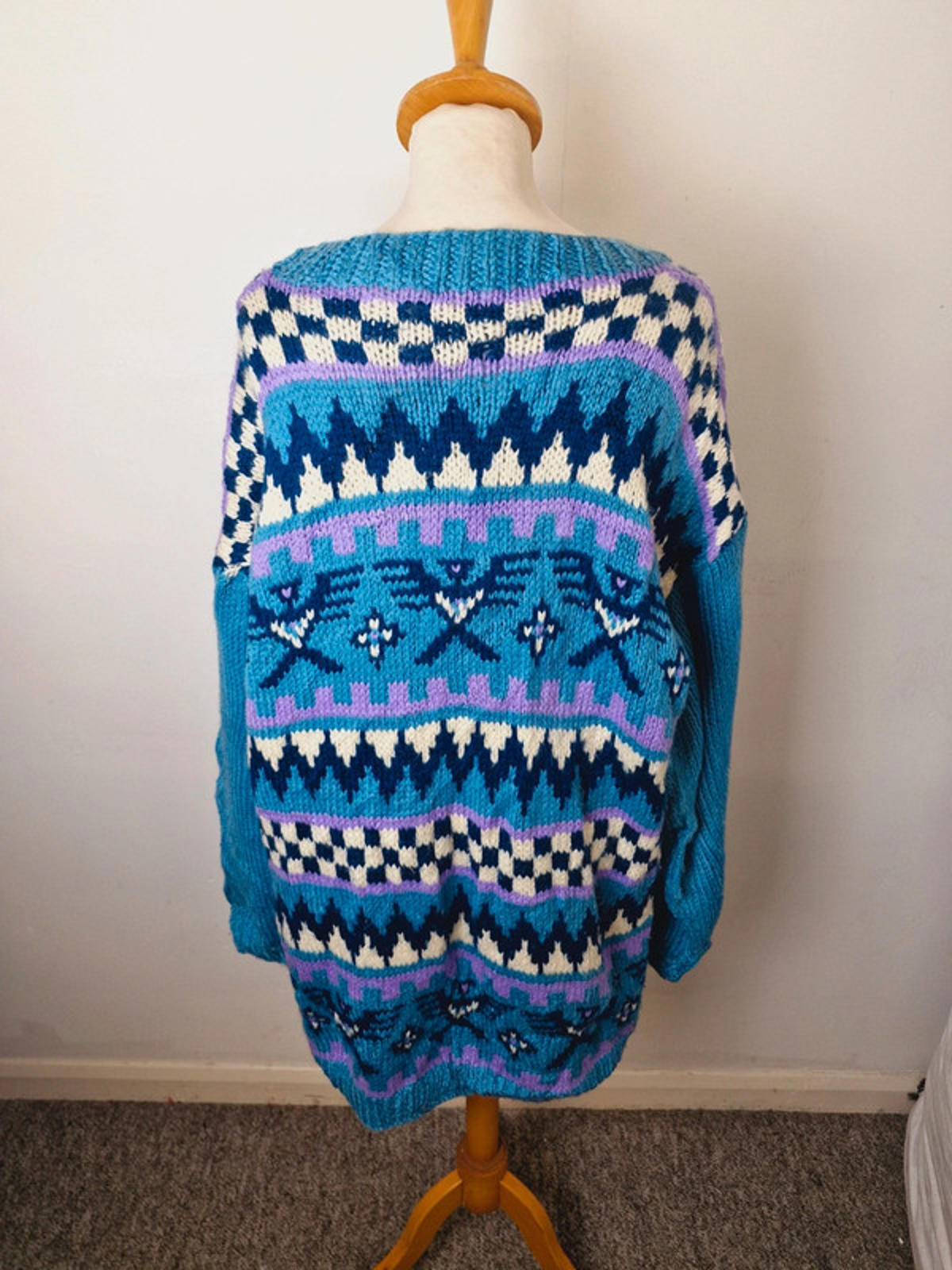 Womens Vintage Handknitted Knitted Chunky Long Plus Size Jumper Sweater XXL