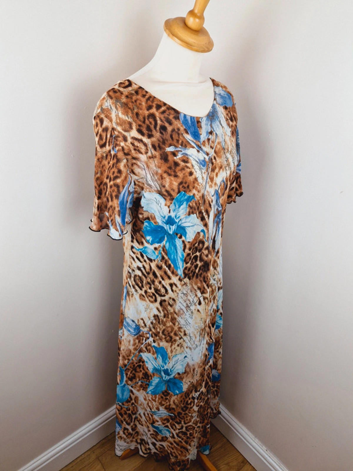 Womens Vintage 90s Long Midi Maxi Slip Dress Leopard Print Viscose L