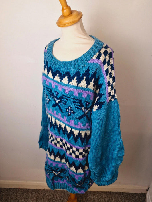 Womens Vintage Handknitted Knitted Chunky Long Plus Size Jumper Sweater XXL