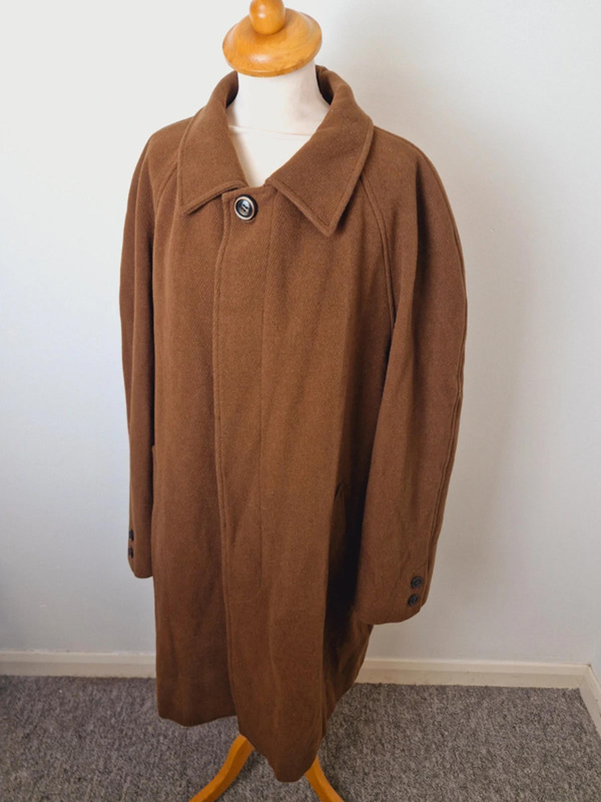 Womens Vintage Long Coat Jacket Brown Retro 1970s L