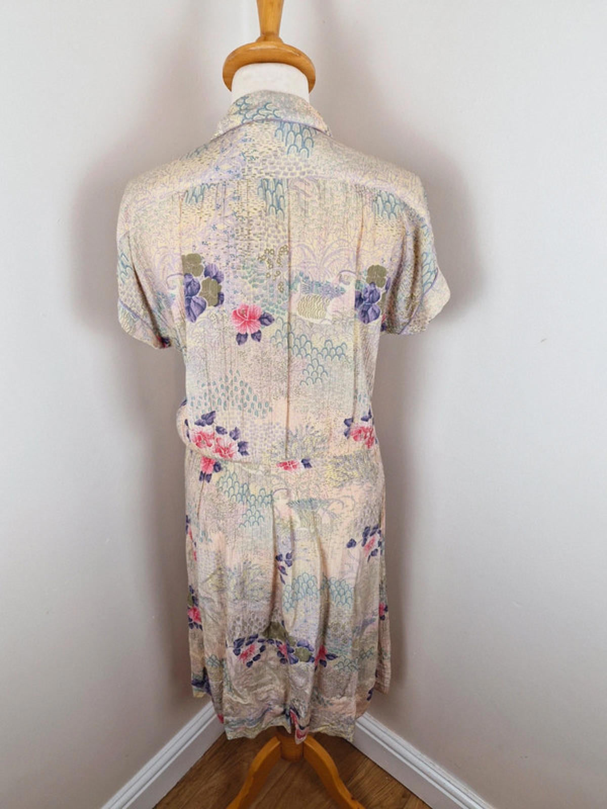 Womens Vintage 1940s 40s Midi Dress Shirtdress Floral S M