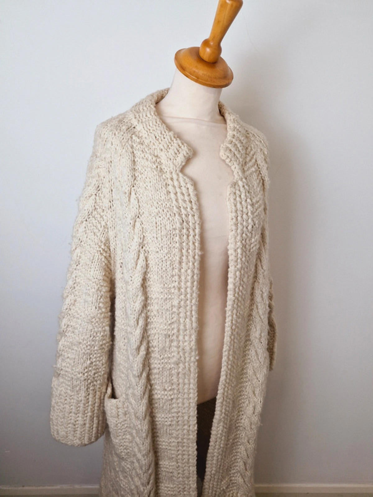 1970s Handknitted Cardigan Coat L UK16