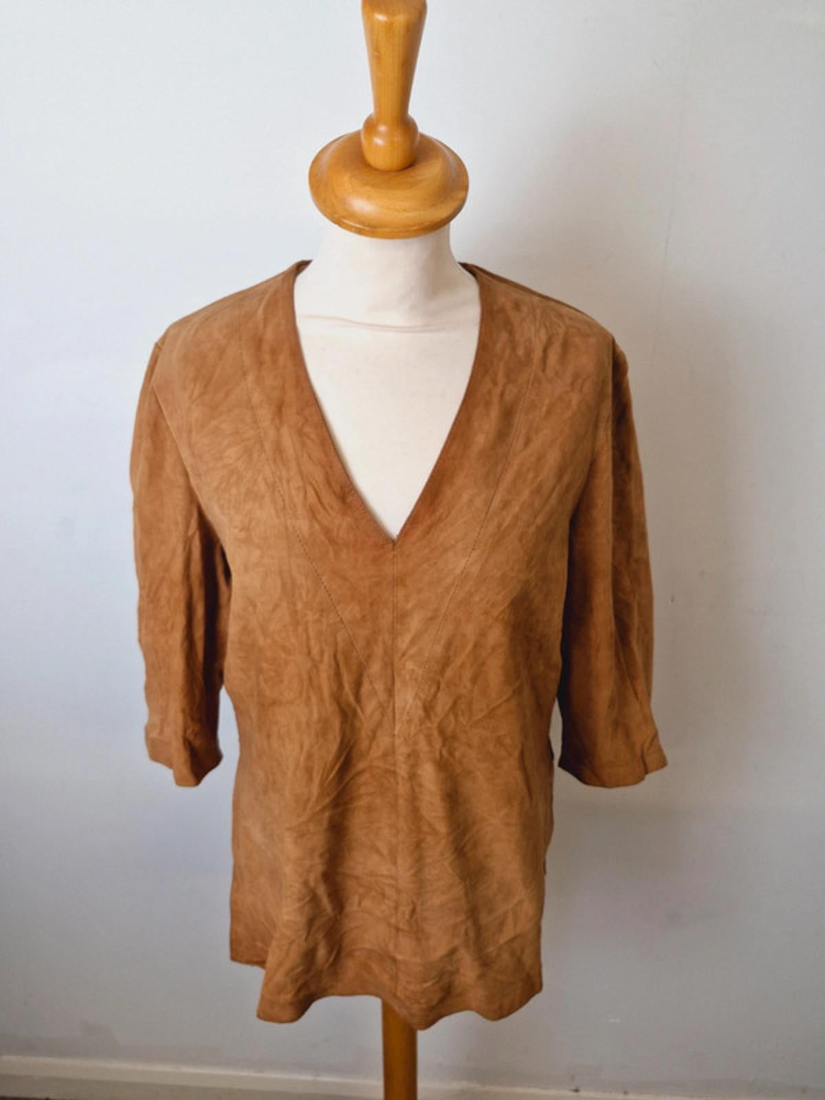 Womens Vintage 1970s 70s Tan Suede Leather Top Italian Boho Western S
