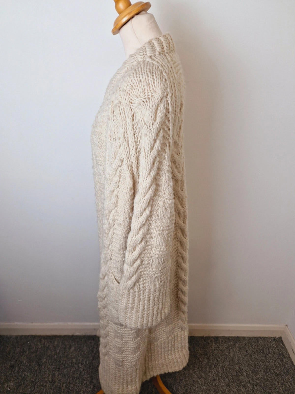 1970s Handknitted Cardigan Coat L UK16