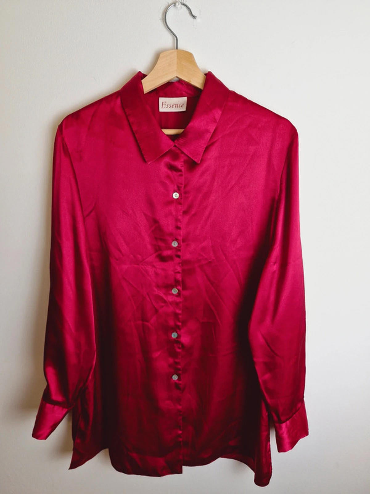 Womens Vintage Pink Satin Long Sleeve Shirt Top Blouse XL UK18