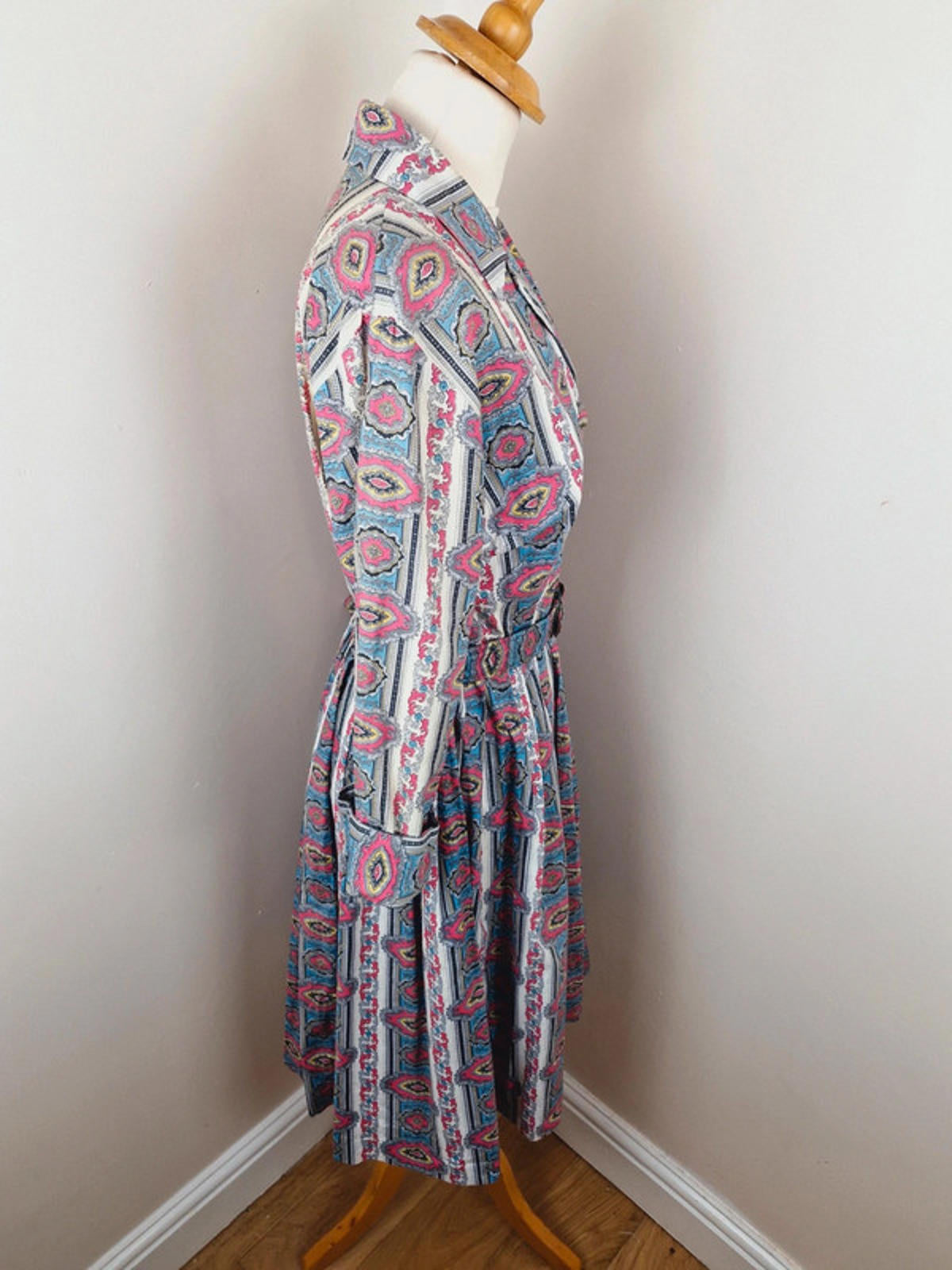 Womens Vintage 1950s 50s Shirtdress Dress Aline Long Sleeve XS