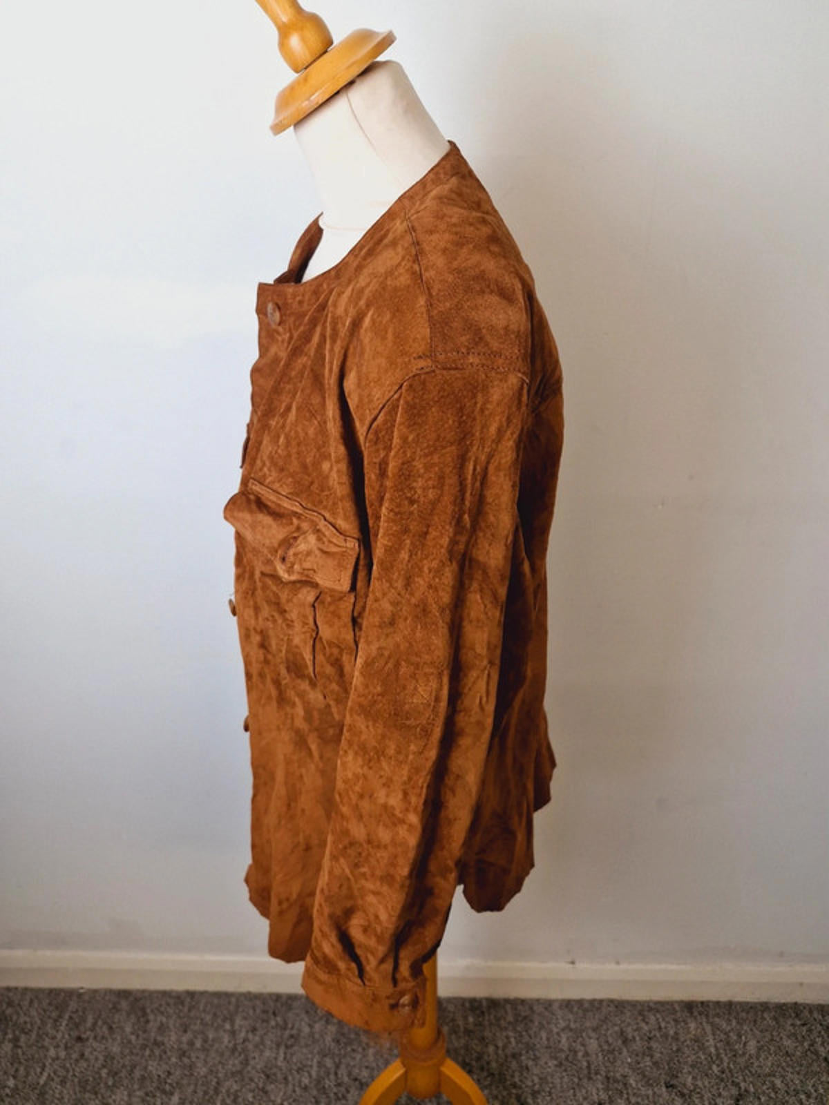 Womens Vintage Tan Suede Leather Boho Jacket Coat Western XL