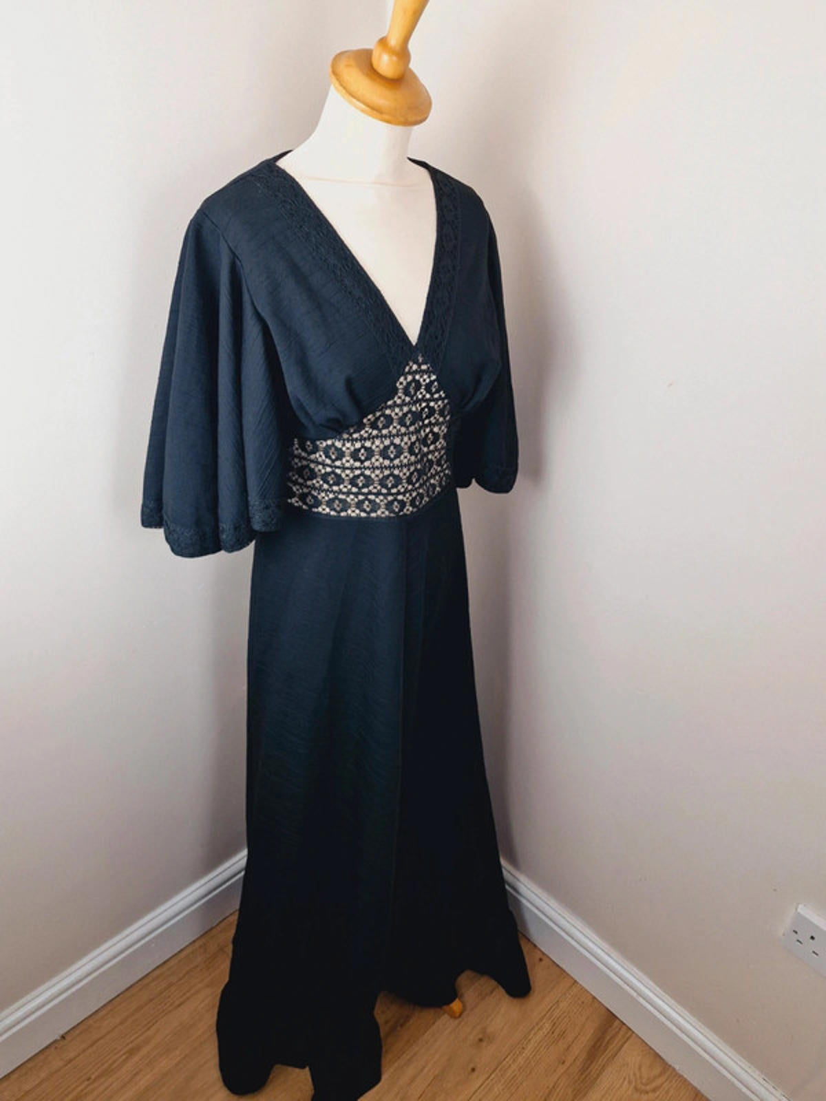 1970s Maxi Wide Sleeve Dress S